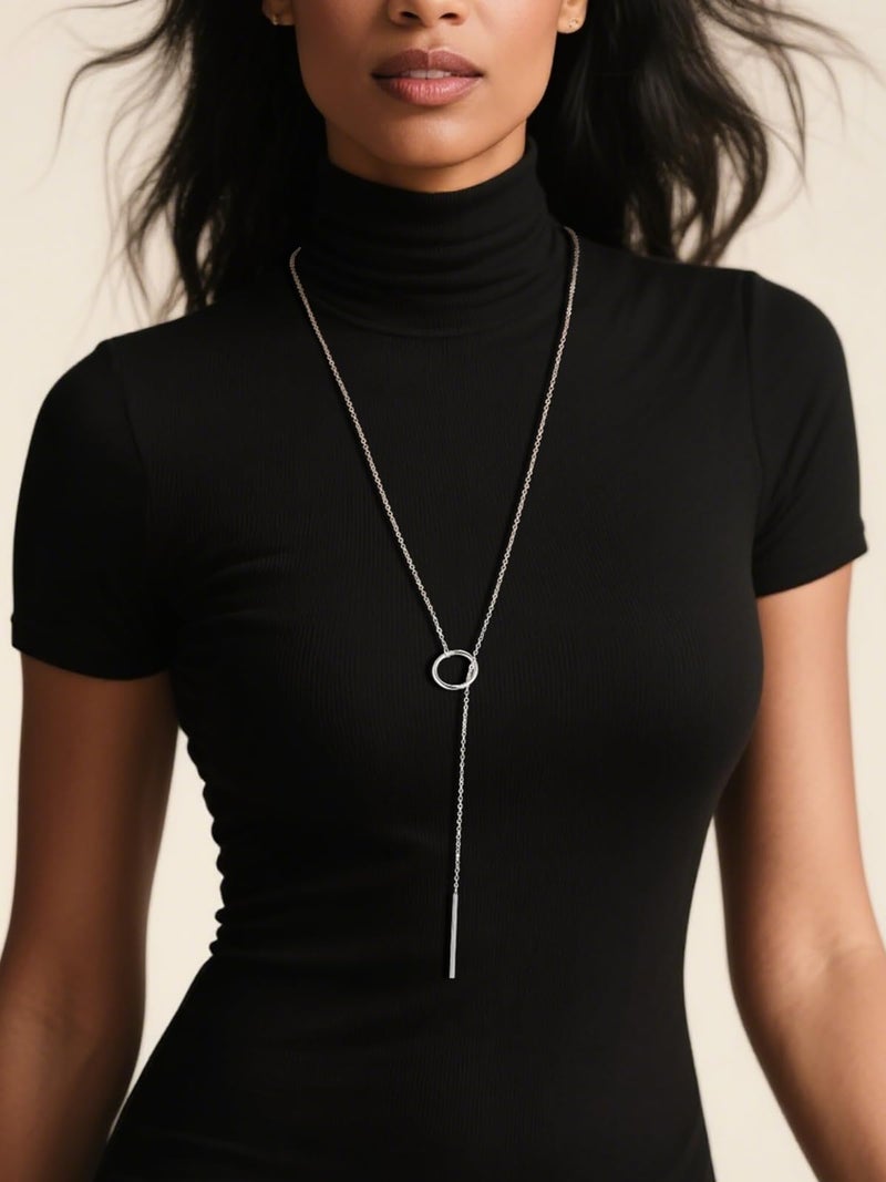 FOCALOOK Long Necklaces for Women Drop Vertical Bar Pendant Lariat Y Necklace 28inch/73cm - Image 4